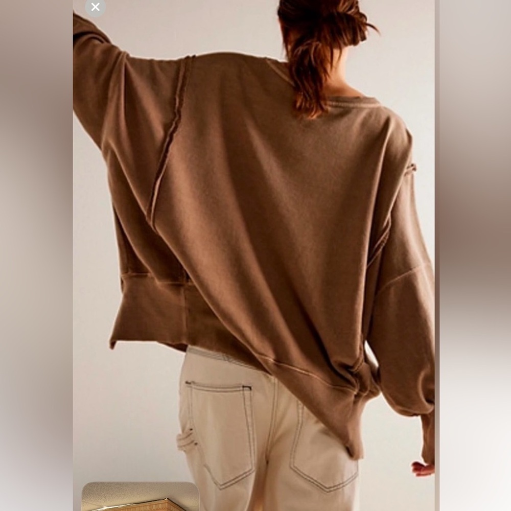 FREE PEOPLE WE THE FREE “TEXAS”CAMDEN SWEATSHIRT Brown NWOT sz M - Picture 3 of 9